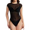 Kiiwah Canottiera Trasparente Body Donna, Sexy Maglietta Trasparente con Scollo Tondo Maglia Rete Body con Bottoni a Pressione Senza Maniche Maglietta Nera Mesh Tops Festa Abbigliamento da Discoteca