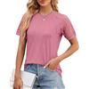 BellaDila Camicette da donna estive casual in pizzo a maniche corte girocollo plissettate camicette magliette tunica top eleganti per le donne 2025, rosa, XL