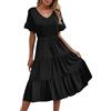 Zeagoo Vestito Donna Estivo Casuale Linea A Scollo a V Manica Corta Elegante Abito da Spiaggia Ruffles Swing Abiti con Tasche Nero S