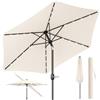 WOLTU Ombrellone da Giardino Rotondo con Luci LED Solari, Ø 300 cm, Ombrellone a Manovella, Inclinazione Regolabile, Protezione Solare UV 50+, per Balcone, Terrazza, Grigio Scuro