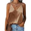 Zeagoo Canottiera da donna in raso, con spalline sottili, basic top regolabile con spalline sottili, scollo a V, camisole, cachi, XXL