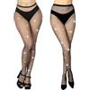 Aomig Calze a Rete Donna Brillantini Sexy, Collant con Strass e Glitter, Leggings a Vita Alta per Spettacoli Halloween - Nero+Colore Pelle