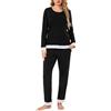 Sopesil Pigiama Donna Cotone Lungo Pigiami Donna Invernali in Pizzo Completo Pigiama Donna Collo Tondo Tasca Ampic Ideale per Autunno Inverno e Casa Nero,S