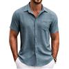 COOFANDY Camicia Uomo Manica Corta Estiva Camicie Leggere vestibilità Regolare Spiaggia Lino Maschile Casual con Tasca sul Petto Nero S