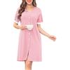 Wikoan Camicia da Notte da Donna Abito Estivo con Scollo a V e Bottoni sul Davanti Camicia da Notte con Bordi in Pizzo,Blu Opaco,S