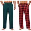 Ekouaer Confezione da 2 Pantaloni Lunghi Pigiama da Uomo Abbigliamento da Notte Pantaloni Tinta Unita Blu Verde + Quadri Rosso XL