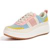 LUCKY STEP Sneakers da Donna alla Moda, robuste, Casual, Scintillanti, retrò, Scarpe da Passeggio Intrecciate (Maglia Multicolore Rosa/Giallo, 10US-41EU-8UK)