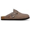 BOSANOVA Zoccoli svettati piatti realizzati con dettaglio a striscia con fibbia regolabile e suola bio in sughero da 2,7 cm. Senza chiusura. Soletta Comfort. Scarpe da donna, taupe, 38 EU