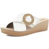 inblu Ciabatte Donna a Zeppa con Doppia Fascia Incrociata Regolabili con Fibbia Tonda, Plantare in Pelle Imbottito, Bianco, 36 EU