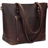 S-ZONE Borsa a tracolla da donna, vintage, a 3 vie, in vera pelle, per laptop, da viaggio, da lavoro, da lavoro, Marrone scuro-2, Rétro