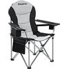 KingCamp Sedia da Campeggio Pieghevole, Fino a 160 kg, Imbottito Portatile Sedia da Campeggio per Adulto con Supporto Lombare Regolabile e Borsa Termica, Sedie per Giardino Pesca Picnic Esterno, Nero
