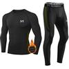 MEETYOO Set di Biancheria Intima Termica da Uomo, Lunga e Funzionale, Traspirante, a Compressione, per Allenamento, Sci, Corsa, Escursionismo, Nero/1, L