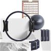 PhysKcal Pilates Kit, Anello Pilates con Palla Core Ball, Elastici Resistenti e Fasce Elastiche, Kit Essenziale per Pilates a casa su Tappetino (Set Completo Color Prugna)