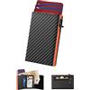 dwnkove Porta Carte di Credito Uomo Piccolo, Portafoglio Uomo Slim con Chiusura Magnetica e Finestra ID, Portacarte in Pelle pop-up per 11 carte, Porta Tessere con Portamonete e Banconote, Nero e Arancione