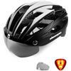 Shinmax Casco da bici con luce LED di sicurezza casco da ciclismo per uomo donna casco da bicicletta con visiera magnetica rimovibile e fodera traspirante casco MTB adulto leggero taglia regolabile
