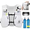 ONETOALL Gilet Running Uomo Donna, Zaino Trail Running con 2 Borraccia Morbida 500ml y Luce LED Ricaricabile, Gilet Corsa Leggero, Running Vest Zaino Corsa Zaino Idratazione per Trekking Ciclismo Sci
