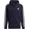 adidas Uomo Essentials Fleece 3-Stripes Full-Zip Hoodie, Dark Blue/White, XXL