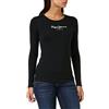 Pepe Jeans London New Virginia LS N T-Shirt da donna Slim Fit a manica lunga, top in cotone elasticizzato con collo a girocollo e logo, nero