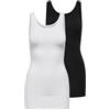 ONLY onlLIVE LOVE NEW LONG TANK TOP 2PK NOOS Canottiera, Donna, Nero (Black Pack:Black And White), 34 (Pacco da 2)