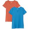 Amazon Essentials Maglietta con Scollo a v a Maniche Corte Vestibilità Regolare Donna, Pacco da 2, Terracotta/Blu, M