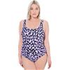 Ulla Popken Costume da Bagno Senza Coppe con Fantasia Leopardata e Scollo Rotondo Viola Chiaro 58+ 827226815-58+