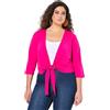 Ulla Popken Bolero da Donna, Taglie Forti, Taglie Forti, Giacca Corta, Jersey, Maniche a 3/4, Nodo, Rosa Magenta, 60/62 IT