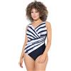 Ulla Popken Costume da Bagno con Righe, Coppe morbide, Drappeggio e Materiale Riciclato Blu Notte Scuro 60 826299130-60