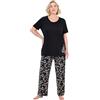 Ulla Popken Pigiama da Donna, Taglie Forti, Taglie Forti, Due Pezzi, a Forma di Cuore, a Mezza Manica, Pantaloni Lunghi, Nero, 48/50 IT