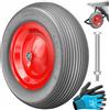 MASKO® Ruota per carriola in gomma piena PU da 200 kg anti-foratura - 4.80/4.00-8 Ø 390 mm, incl. asse - ruota di ricambio - ruota in gomma con cerchione in acciaio - pneumatico anti-foratura