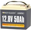 Power Queen Batteria al Litio 12V 50Ah 640Wh Batterie LiFePO4 a Ciclo Profondo fino a 15000+ Cicli Batteria Ricaricabile con BMS 50A per Scooter Elettrici Barca Camper Solare Marine Rasaerba…