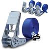 BB Sport Cinghie di tensione con cricchetto 4 m o 6 m tiranti fasce cricchetto ancoraggio 4 pezzi blu, larghezza 25 mm - carico resistenza fino a 800 kg DIN EN 12195-2 ; 4 pezzi 2.5 cm x 4 m