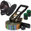 ALPIDEX Slackline Set 15 m + protezioni per albero e protezione cricchetto, adatto per bambini, principianti e avanzati