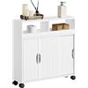 Yaheetech Mobile da Bagno con Ruote Armadietto da Terra con Ante Scorrevole Mobiletto in Legno con Ripiani Multilivello 20 x 70 x 72 cm Armadio Portaoggetti Bianco