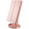 WEILY Specchio per il trucco da toeletta, 1x/2x/3x Specchio per il trucco ripiegabile con 21 luci a LED e specchietti retrovisori illuminati con touch screen regolabili (oro rosa)