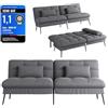COMHOMA Divano letto con funzione di sonno, rivestimento futon convertibile, divano ad angolo, divano per ospiti a 3 posti, con schienale regolabile in tessuto grigio