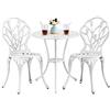 Yaheetech Set di Tavolo e Sedie da Giardino Set Mobili 2 Sedie 3 Pezzi Bistrò Veranda Balcone Motivo a Tulipano Lega di Alluminio Bianco