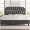 Yaheetech Letto con Testiera Imbottita 31 cm Altezza Regolabile 140 x 200 cm Telaio con Rete a Doghe in Legno e Metallo Grigio Scuro