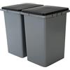Iris Ohyama, Pattumiera rettangolare in plastica con sistema di chiusura, Set da 2, 45 L, RP-4 - Grigio, Impilabile, Clip di chiusura - L34 x P38,5 x A55 cm