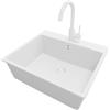 PRIMAGRAN Lavandino da Cucina Tutto Bianco 58x50cm, Lavello in Granito a 1 vasca + Rubinetto 32x20cm + Set di accessori, Lavabo da Cucina Incasso al Mobile 60cm - Riga S318