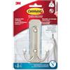 Command Bagno Grande Doppio Gancio, Nickel Satinato, 1 Gancio, 2 Strisce Adesive, Organizzare senza Forare o Danneggiare il Muro, Tenuta 1,8kg