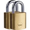 Yale Lucchetto in ottone Y110B/25/113/2 corpo 25 mm, arco in acciaio, 3 chiavi, confezione da 2 lucchetti