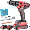 Olubfdh Trapano Avvitatore Batteria 21V, con 2×2000mAh Batterie, coppia 45 Nm max, 25 + 3 livelli di coppia (2 marce e LED) per casa e giardino fai da te (Rosso)