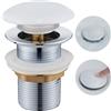 Ulytid Piletta Lavabo Bagno Senza Troppopieno, Piletta Click Clack con Coperchio in Ceramica Bianco, Pop-Up Valvola di Scarico per Lavabi e Lavandini, Universal G1 1/4"