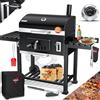 KESSER® BBQ Smoker XXL Barbecue à charbon avec couvercle, roulettes, poignée en acier inoxydable, thermomètre, grille, brosse et capot
