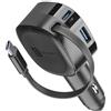 Cellularline Caricatore Auto Retrattile 60W con Cavo USB-C 70 cm Power Delivery 30W + Porta 30W + USB-A 18W Quick Charge, Output Totale 60W, per Smartphone e Tablet, 12V/24V