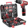 TLGREEN Cassetta Attrezzi con Trapano Avvitatore Batteria 12V, Valigia Utensili Portatile Completa 138 pezzi Set di attrezzi, Set Completo di Punte Trapano a Percussione Per Casa Progetto, Fai da te (rosso)