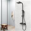 AICA ITALY SRL Colonna Doccia, AICA ITALY, Soffione Doccia Quadrato 20x20cm Acciaio Inox con Rubinetto Termostatico Diametro 40mm, Saliscendi Doccia Quadrato Regolabile 73-115cm, Nero