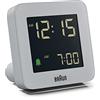 Braun Sveglia digitale snooze, display LCD in negativo, impostazione veloce, allarme sonoro in crescendo, grigio, modello BC09G.