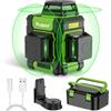 Huepar Livella Laser Autolivellante 3x360°,Huepar 45m Livello Laser Verde 12 Linee con Modalità Impulso per esterni,3D Linea a Croce Orizzontale/Verticale con Base Magnetico, 4000mAh Batteria al Litio HM03CG