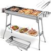 TLGREEN Barbecue a Carbonella XXL, Griglia a Carbone, Griglia Campeggio, Barbecue a Cabone Portatile Pieghevole in Acciaio Inossidabile con Padella Antiaderente, 4PCS Gamba di Supporto per Giardino Terrazza